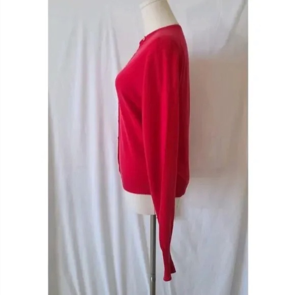 Vintage Pringle Of Scotland Solid Red 100% Pure Cashmere Cardigan Sweater Medium - Picture 3 of 5